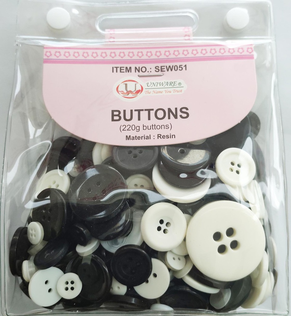 220g Buttons w PVC Bag, Mixed Shapes and Colors (72 pcs/ctn)