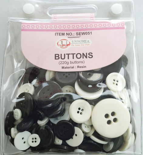 [SEW051] 220g Buttons w PVC Bag, Mixed Shapes and Colors (72 pcs/ctn)