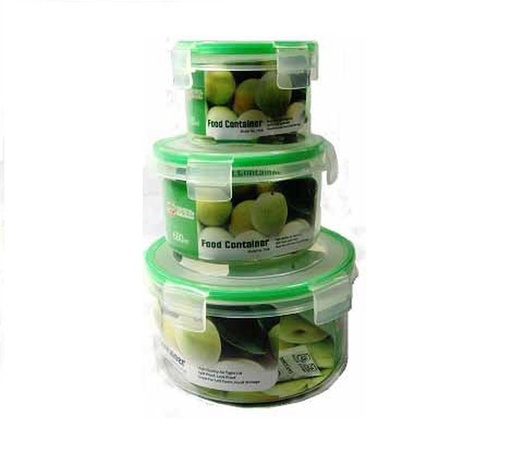 [7508] 3 pc Round Food Container w Silicone Ring,300ml/680ml/1200ml (20 sets/ctn)