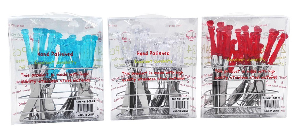 24 pc Stainless Steel Utensils, Mixed Colors (12 sets/ctn)