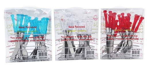 [807-24] 24 pc Stainless Steel Utensils, Mixed Colors (12 sets/ctn)
