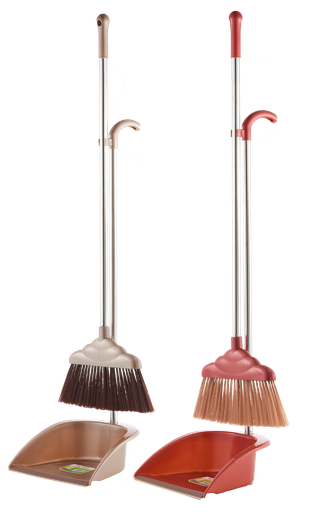 [C21-10445] Indoor Broom and Dust Pan Set, Mixed Colors (12 pcs/ctn)