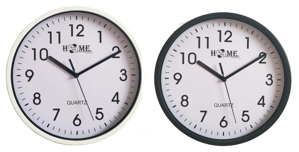 9.8" Black/White Round Plastic Clock (6 pcs/ctn)