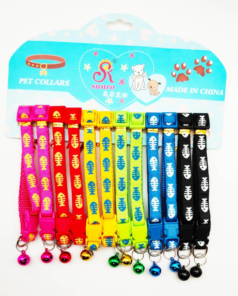 1 Bag(12 pc) Pet Collar Set, Mixed Colors (48 bag/ctn)
