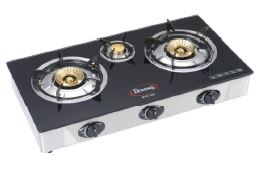 [6010] 3 Burner Glass Top Steel Gas Stove with 1.5m Hose (1 pcs/ctn