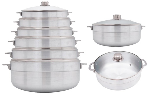 [8886] 12 pc Aluminum Caldero Set with Glass Lids (2 set/ctn)