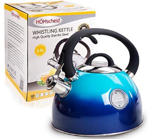 [X002S4QN2V] 2.5LT Stainless Steel Whistling Kettle, SS304, Blue(4 pc/ctn