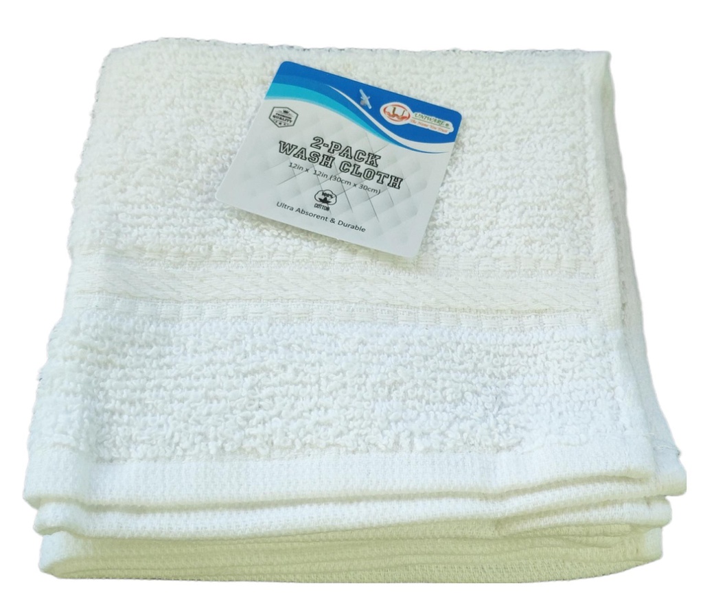 2 pc 12x12" Wash Cloth Set, 100% Cotton, White, 375 gsm (72 set/ctn)