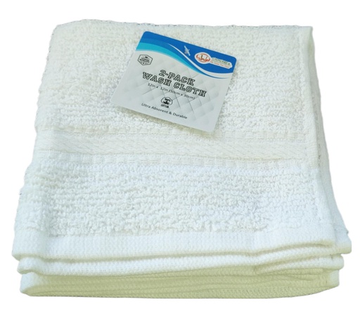 [BT8100] 2 pc 12x12" Wash Cloth Set, 100% Cotton, White (72 set/ctn)