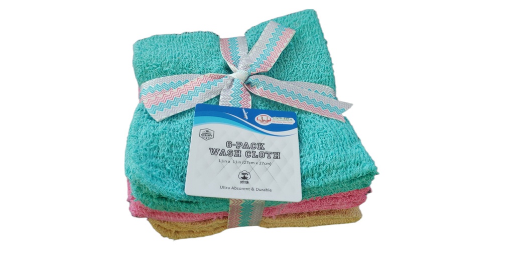 6 pc 11x11" Wash Cloth Set, 60% Cotton (72 set/ctn)