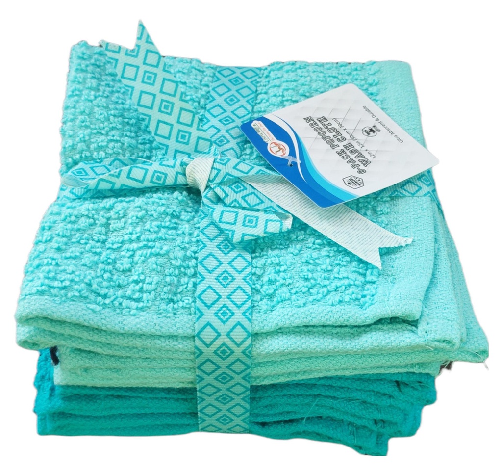 6 pc 12x12" Popcorn Wash Cloth Set, 100% Cotton, 410 gsm (36 set/ctn)