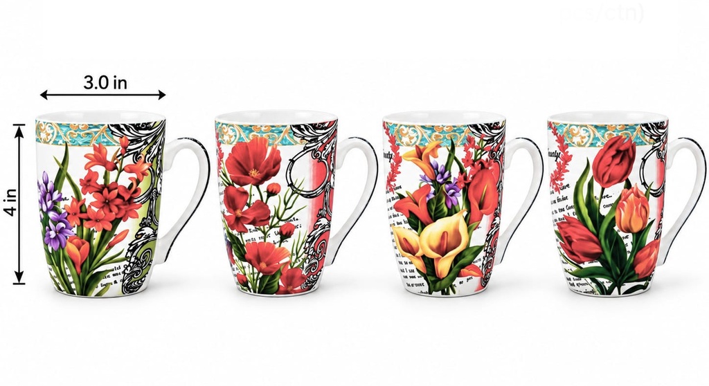 11oz Flower Design Newbone China Mug (48 pcs/ctn)