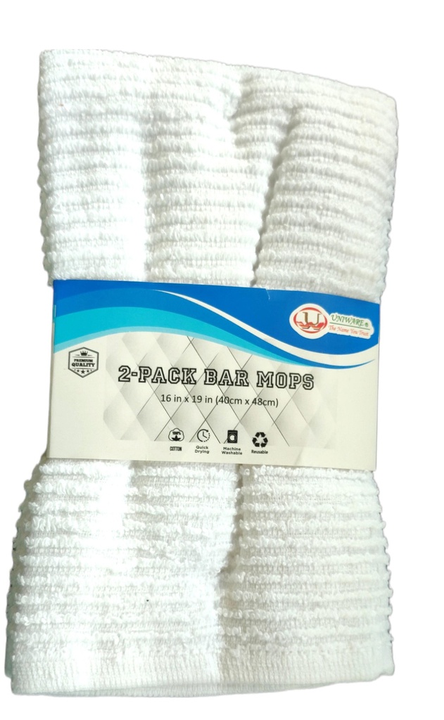 2 pc 16x19" Barmop Set,100%Cotton, White, 370 gsm (72 set/ctn)