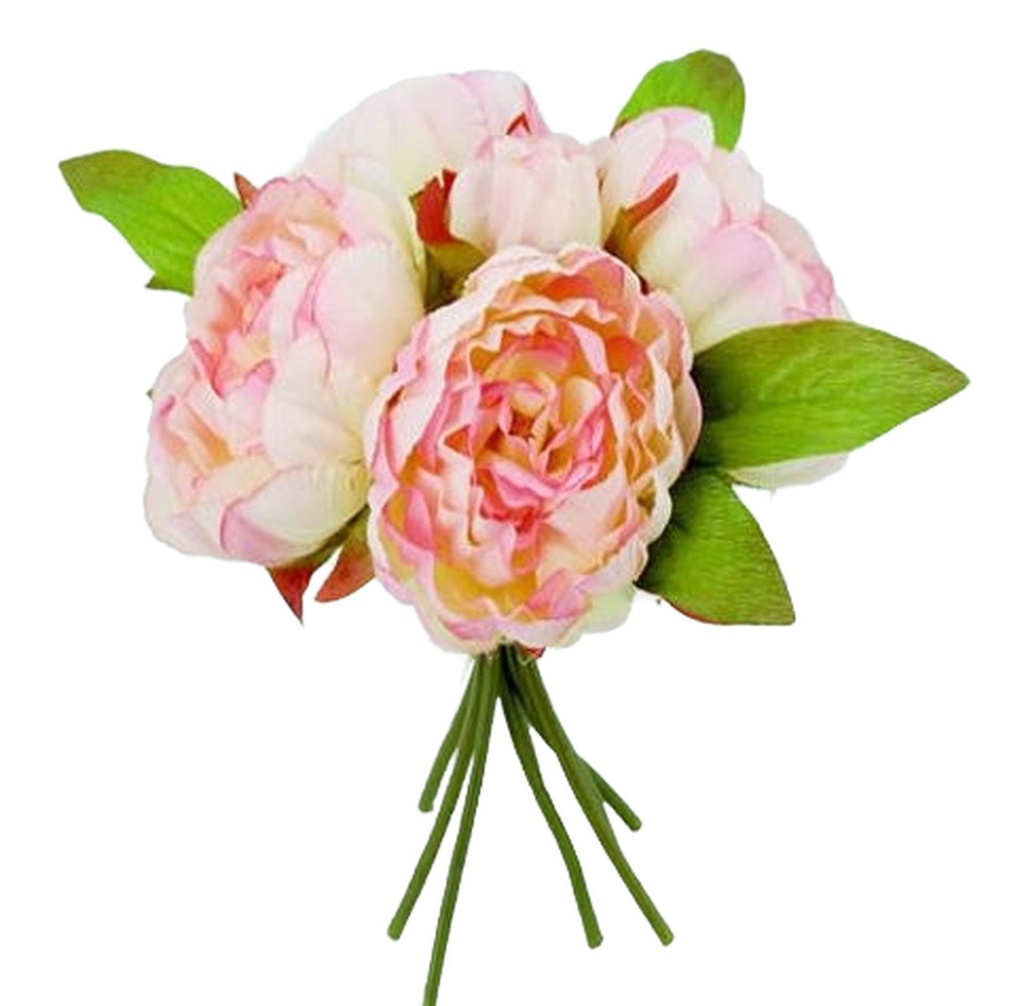 7 head Peony Bouquet Set w. Leaves, 23 cm (24 set/ctn)