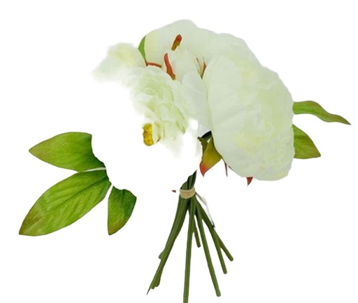 [FL6022-WH] 7 head Peony Bouquet Set w. Leaves, 23 cm (24 set/ctn)
