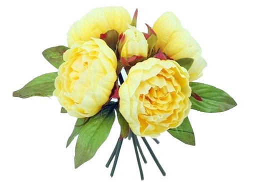 [FL6022-YL] 7 head Peony Bouquet Set w. Leaves, 23 cm (24 set/ctn)