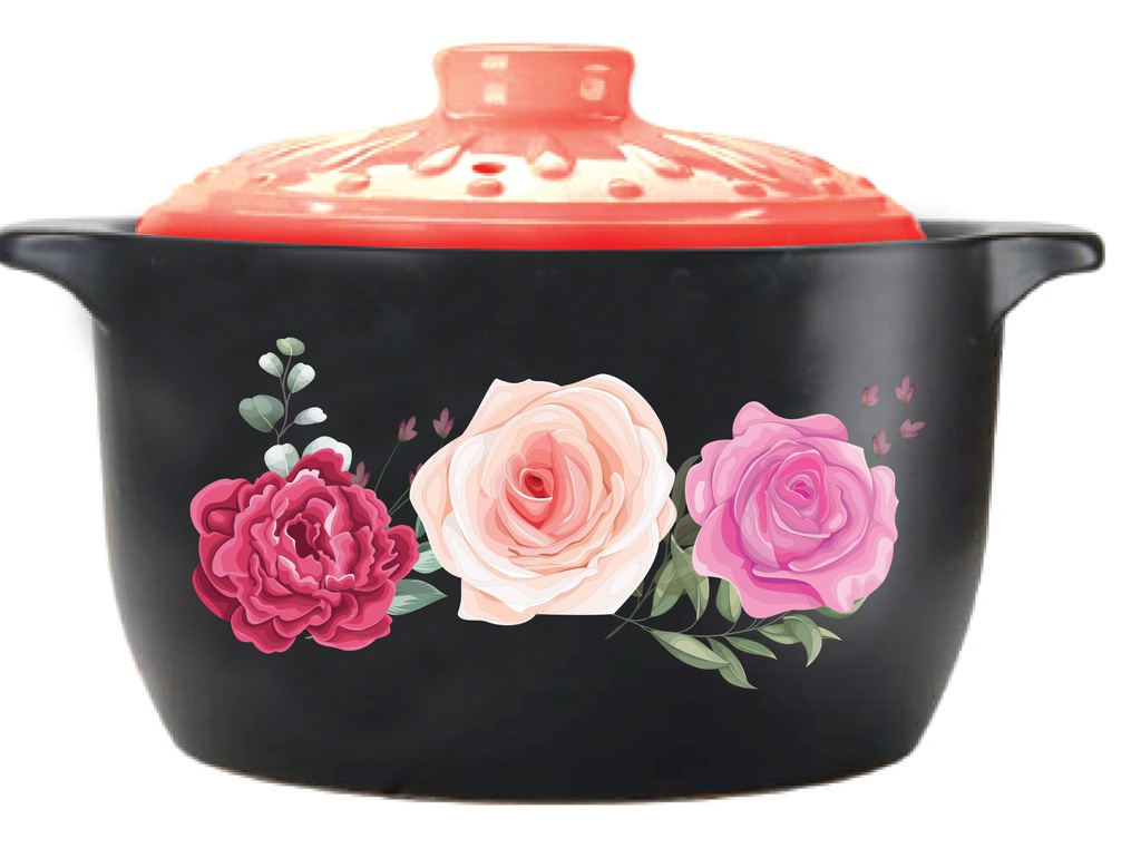 3.6 Liter Black Ceramic Pot w. Colorful Lid (8 pc/ctn)