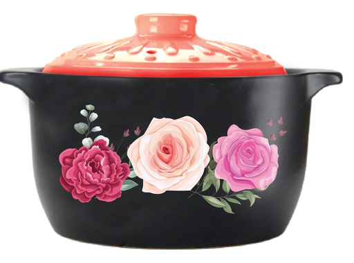 [5991] 3.6 Liter Black Ceramic Pot w. Colorful Lid (8 pc/ctn)