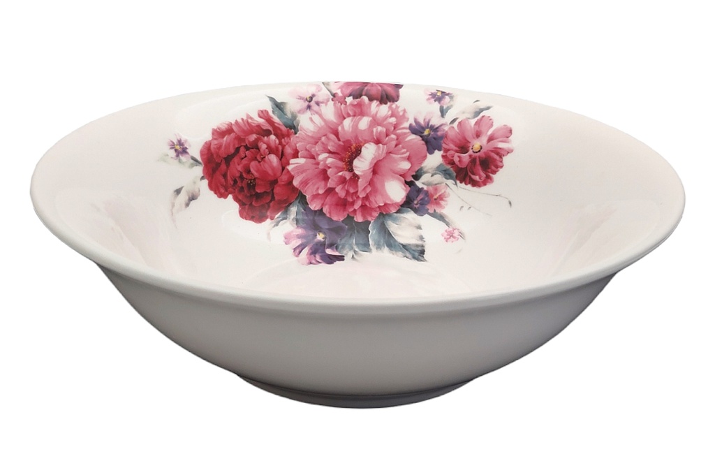 9" Porcelain Shallow Bowl, Pink Flower (24 pc/ctn)