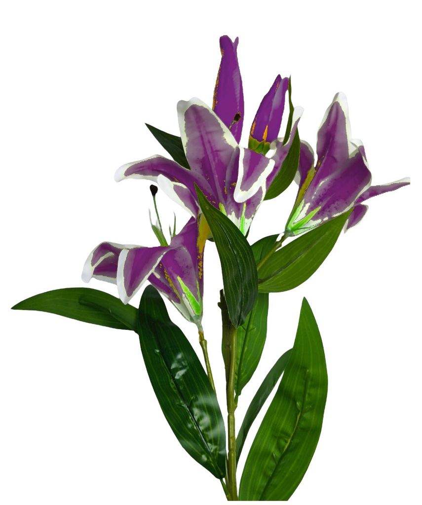 Lily w. 95cm Stem, 3 Flowers+2 Bud, Purple (120 pc/ctn)
