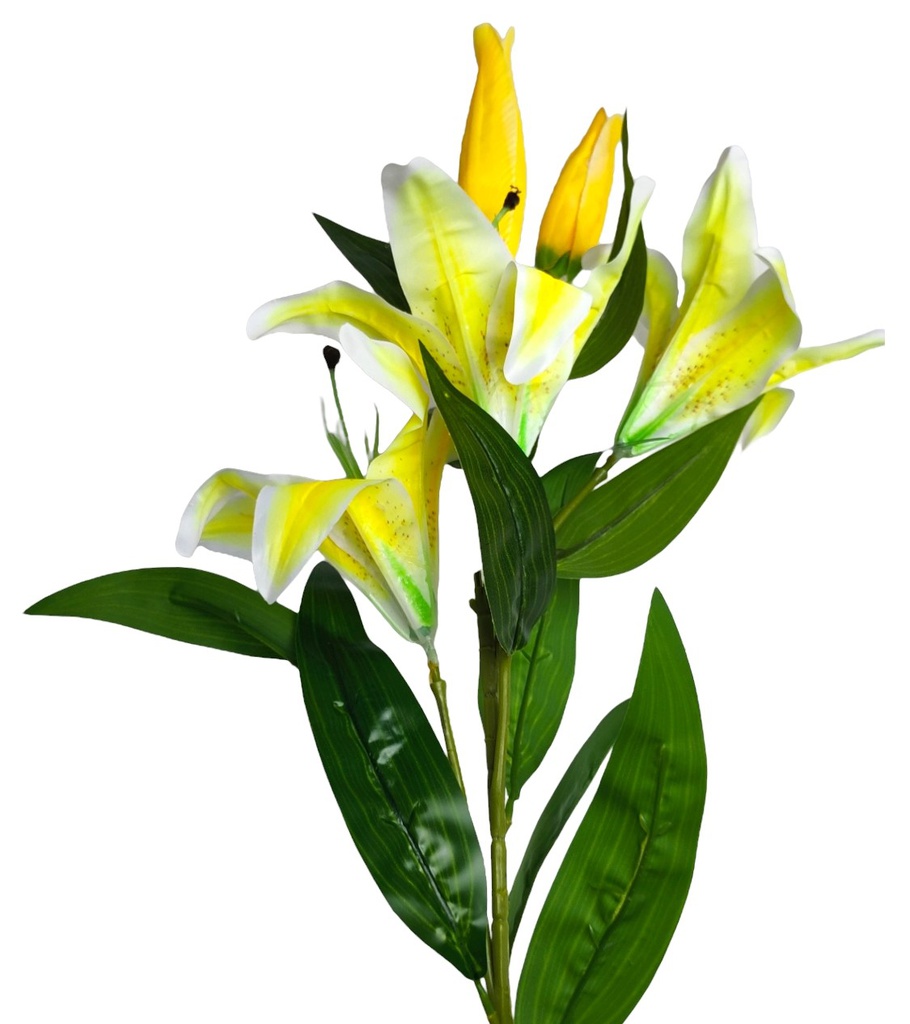 Lily w. 95cm Stem, 3 Flowers+2 Bud, Yellow (120 pc/ctn)