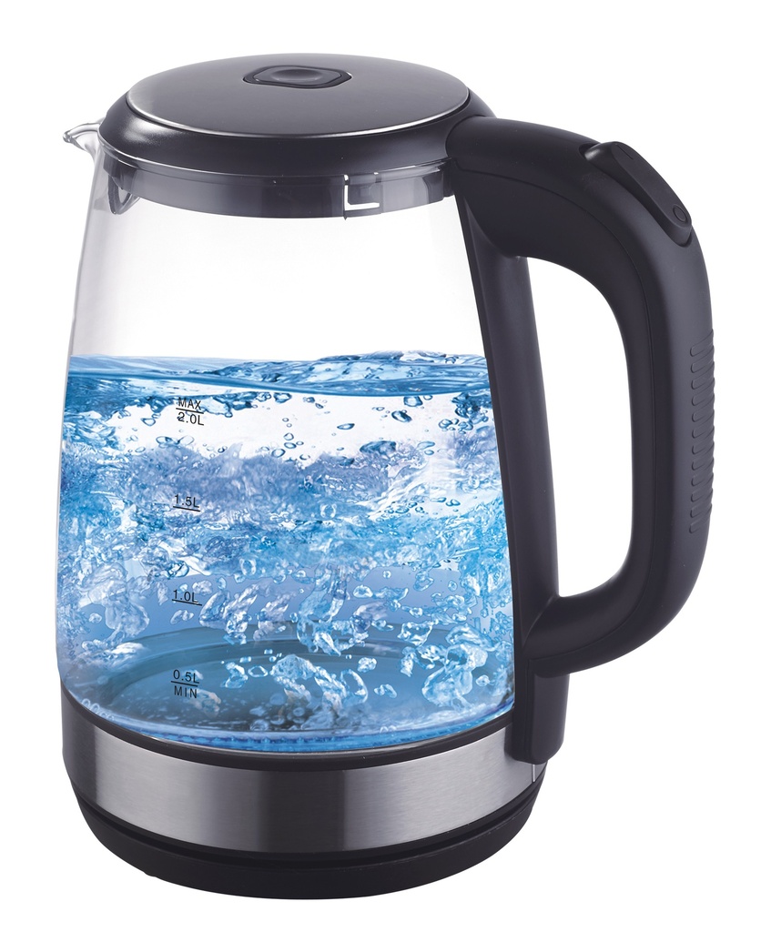 2.1L Borosilicate Glass Electric Kettle w. Blue Light & Auto Shut Off - 1500Watts (6 pcs/ctn)