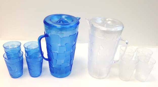 [70163] 1 Liter Embossed Plastic Pitcher with 4 Cups (24 sets/ctn)