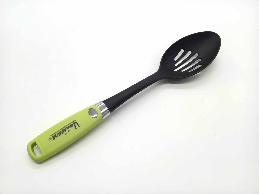14&quot; Non-Stick Slotted Spoon with Green Handle (72 pcs/ctn)