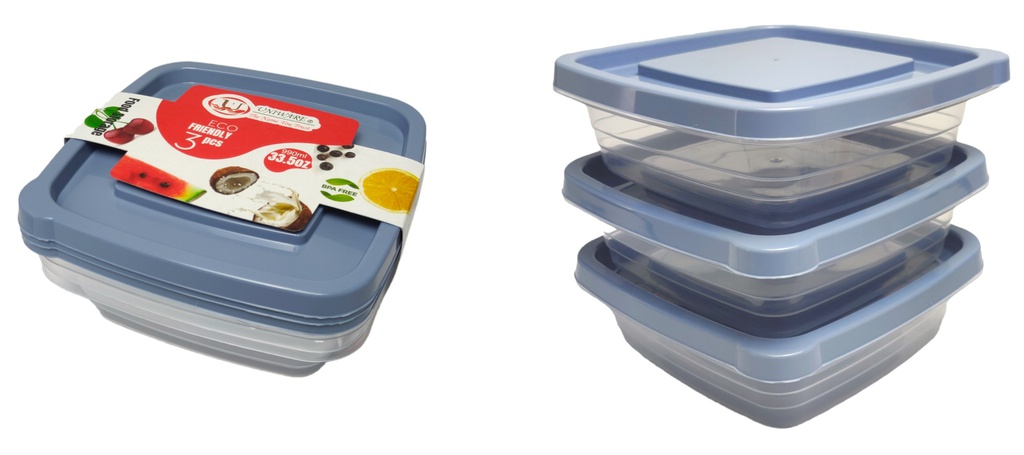 3 pc 990ml Plastic Food Container Set , Square (24 set/ctn)