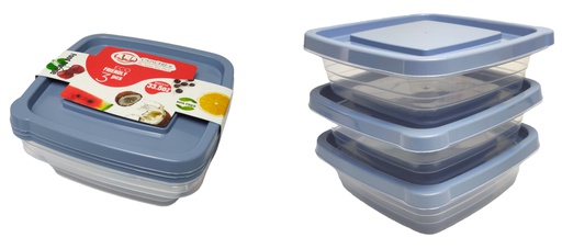 [P50422] 3 pc 990ml Plastic Food Container Set , Square (24 set/ctn)