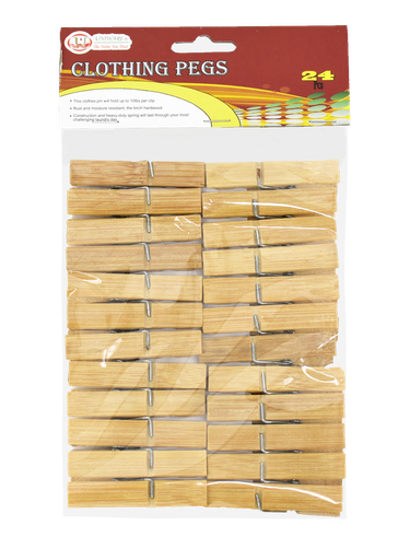 [1304] 24 pc Bamboo Clothing Clips (48 pcs/ctn)