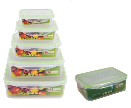 [7501] 5 pc Plastic Food Container w Silicone Ring,240ml/500ml/1LT/1.5LT/2.5LT (12 sets/ctn)