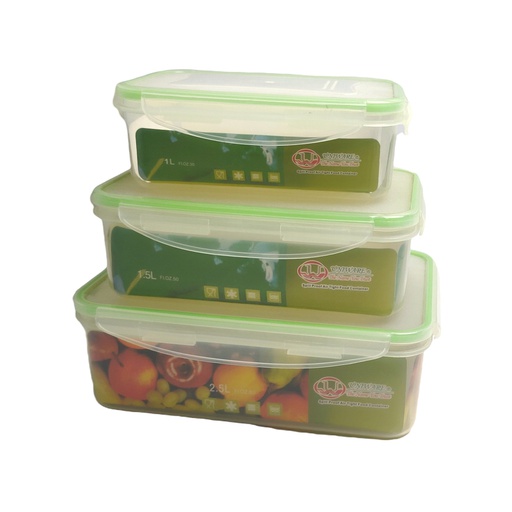 [7501] 5 pc Plastic Food Container w Silicone Ring,240ml/500ml/1LT/1.5LT/2.5LT (12 sets/ctn)