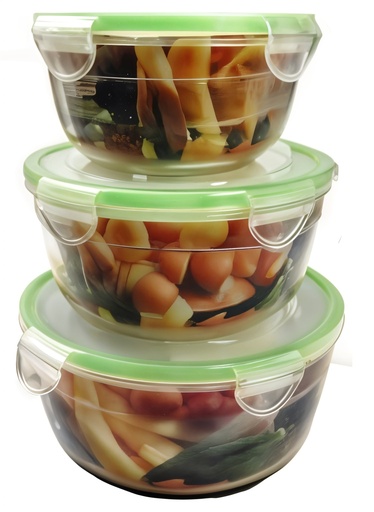 [7502] 3 pc Round Food Container w Silicone Ring,700ml/1200ml/1800ml (12 sets/ctn)