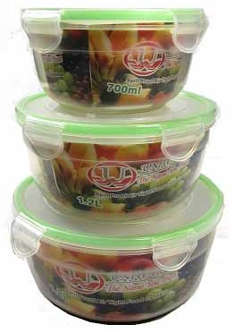 [7502] 3 pc Round Food Container w Silicone Ring,700ml/1200ml/1800ml (12 sets/ctn)