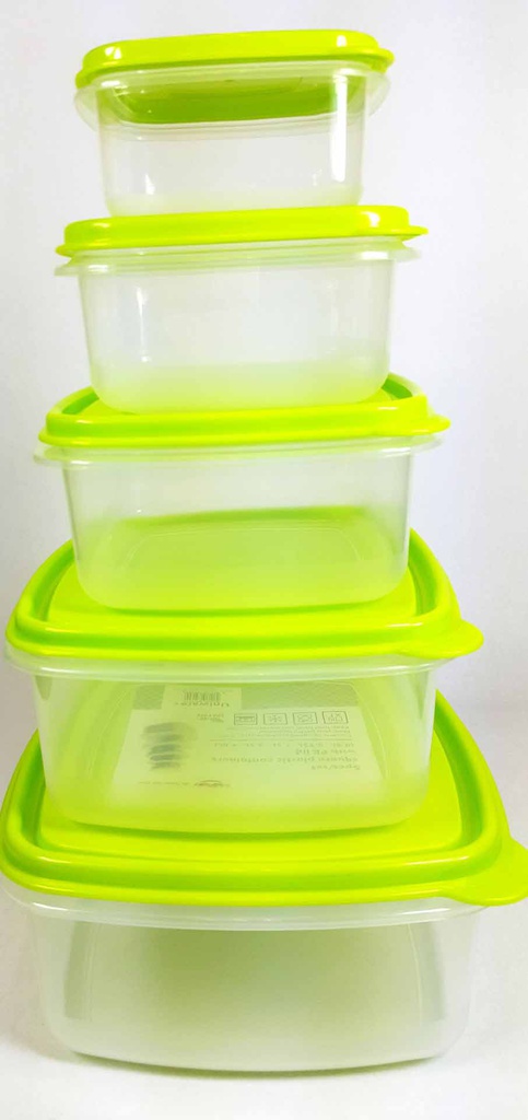 5 pc Square Plastic Container with PE Lid Set (12 sets/ctn)