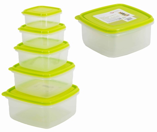 [7513] 5 pc Square Plastic Container with PE Lid Set (12 sets/ctn)
