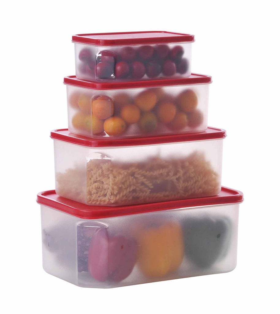 4 pc Rectangle Plastic Container with PE Lid, 0.8/1.6/2.8/4.8LT (12 sets/ctn)