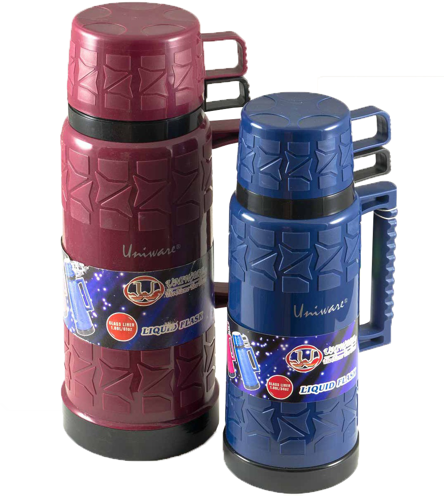 1 Liter Plastic Vacuum Flask with 2 Cup Tops (6 pcs/ctn)