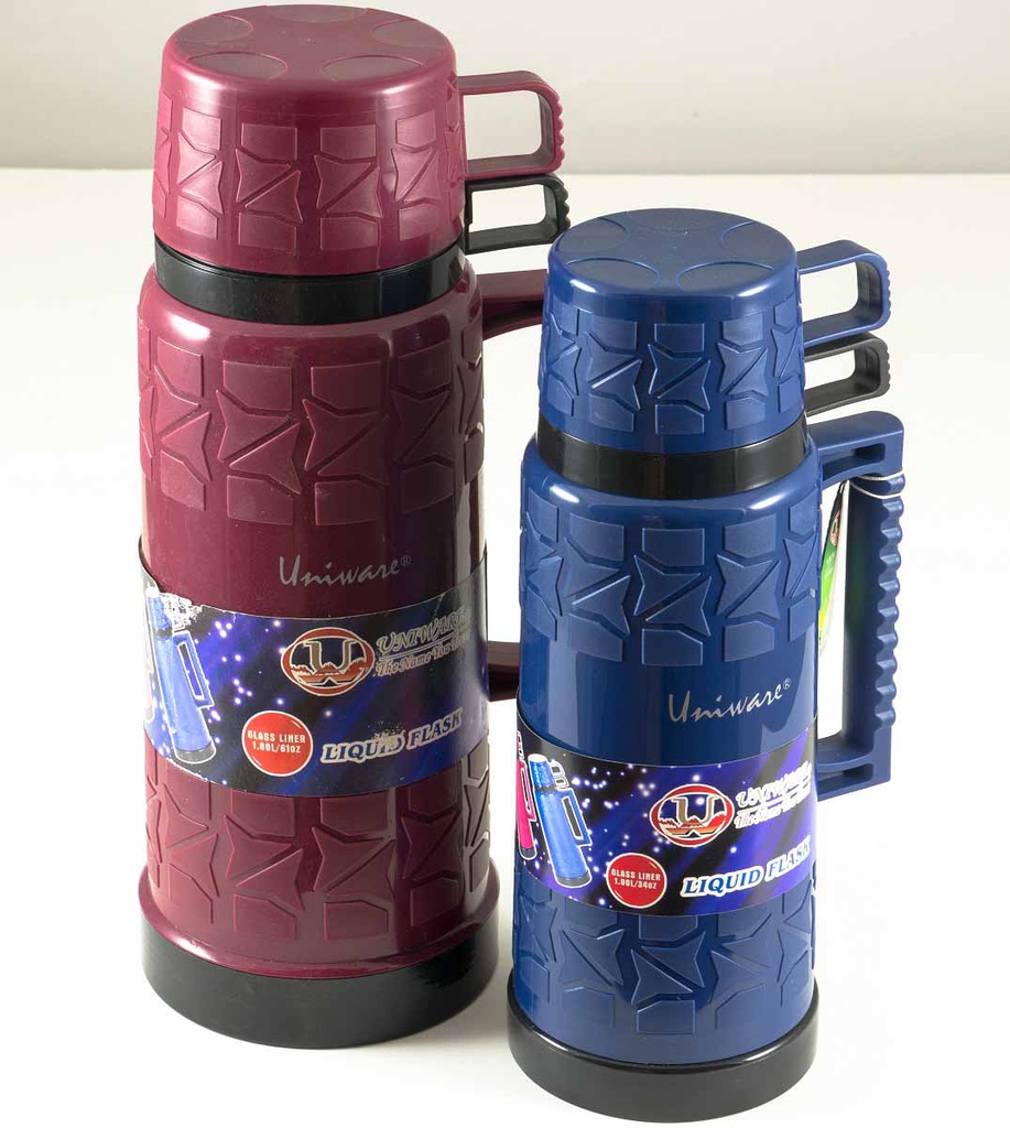 1 Liter Plastic Vacuum Flask with 2 Cup Tops (6 pcs/ctn)