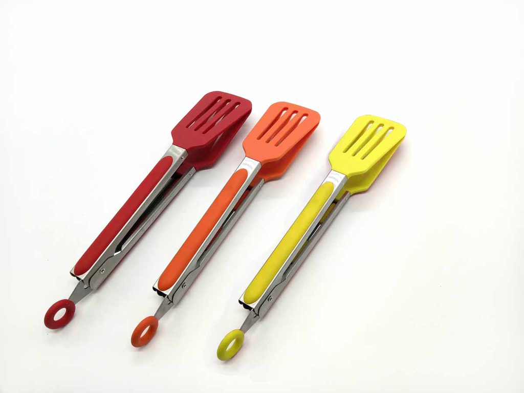 9" Stainless Steel Slotted Tongs, Mixed Colors (48 pcs/ctn)