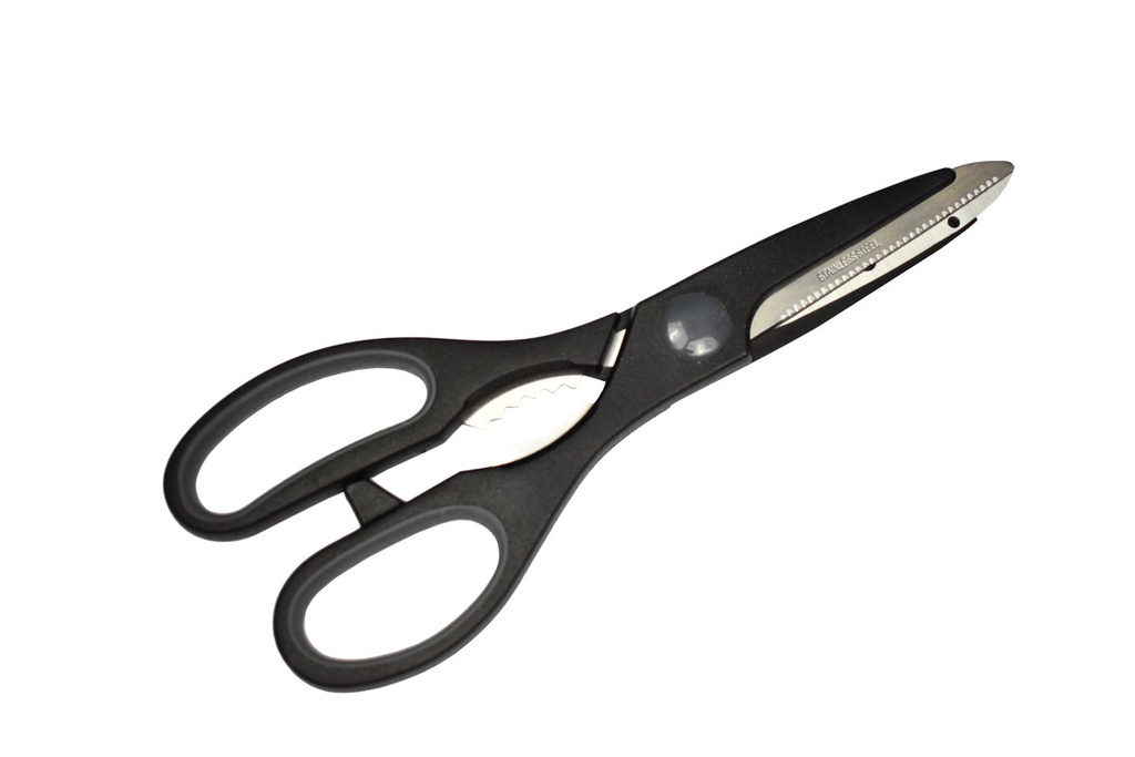 3" Blade Black Kitchen Scissors w. Nutcracker (48 pcs/ctn)