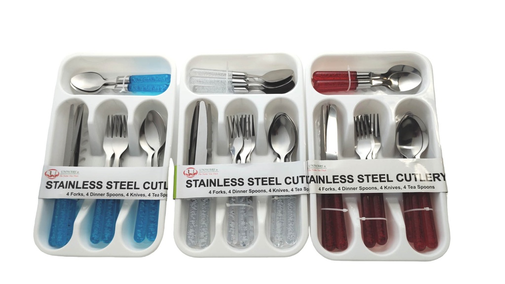 16 pc Stainless Steel Utensils, Mixed Colors (12 sets/ctn)