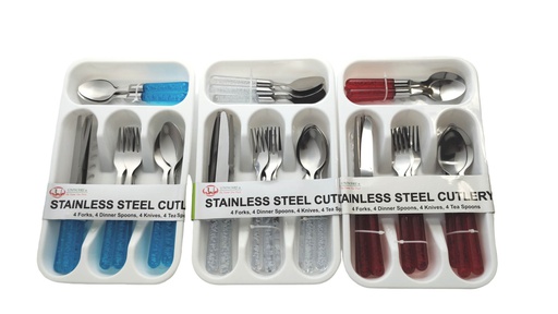 [802-16] 16 pc Stainless Steel Utensils, Mixed Colors (12 sets/ctn)