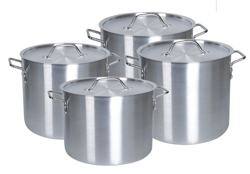 [9001] 8 pc Heavy Gauge Aluminum Stock Pot Set, 8, 12, 16 and 20 Quart (2 sets/ctn)