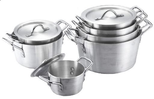 [9003] 1.5, 2.75, 3.75, 4.75, 5.5, 7,10QT Heavy Gauge Aluminum Stock Pot Set w Lids (2 sets/ctn)