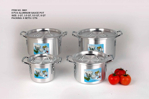 [9801] 8 pc  Aluminum Cookware Stock Pot Set (6 sets/ctn)