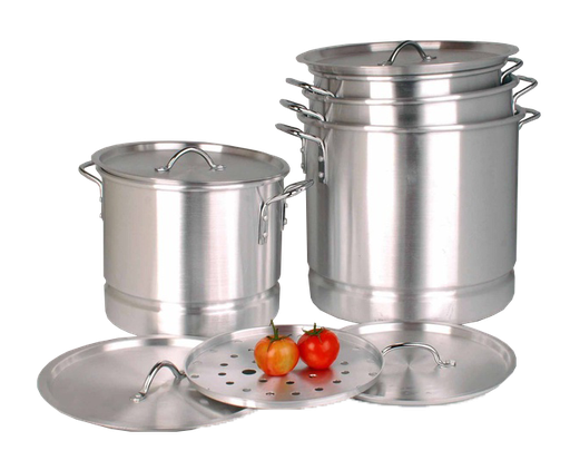 [9802] 8, 12, 16 , 20 QT Alum. Stock Pot W. Steamer Set (2 set/ctn)