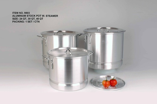 [9803] 6 pc Heavy Duty Aluminum Stock Pot Set w Steamer (1 sets/ctn