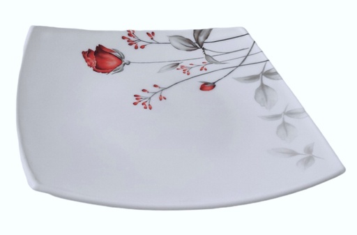 [RA604-130] 13" Opal Glass Rose Flower Square Plate (36 pcs/ctn)